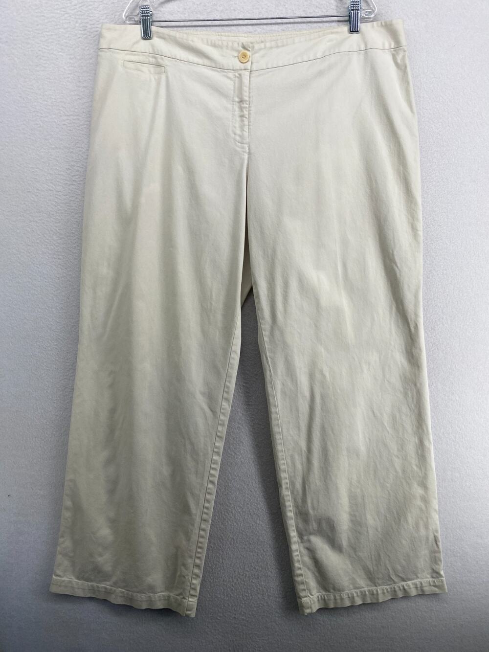 EILEEN FISHER Pants XL Stretch Brushed Cotton Full Length Straight Trouser Beige
